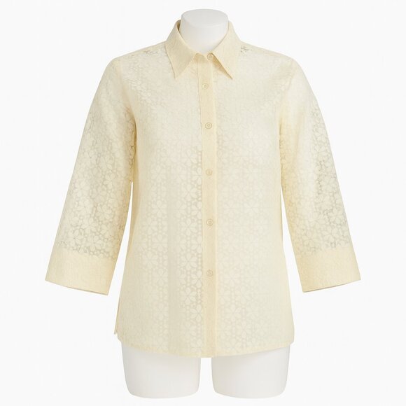 Alfred Dunner Petite Cream Floral Eyelet Lace Button-Up Blouse Size10P - Picture 2 of 9